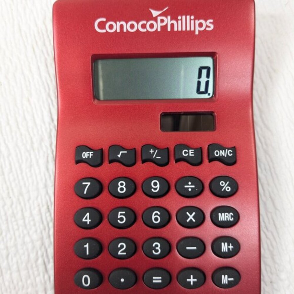 Conoco Phillips calculator red metal promotional item conocophillips clear back - Picture 2 of 9